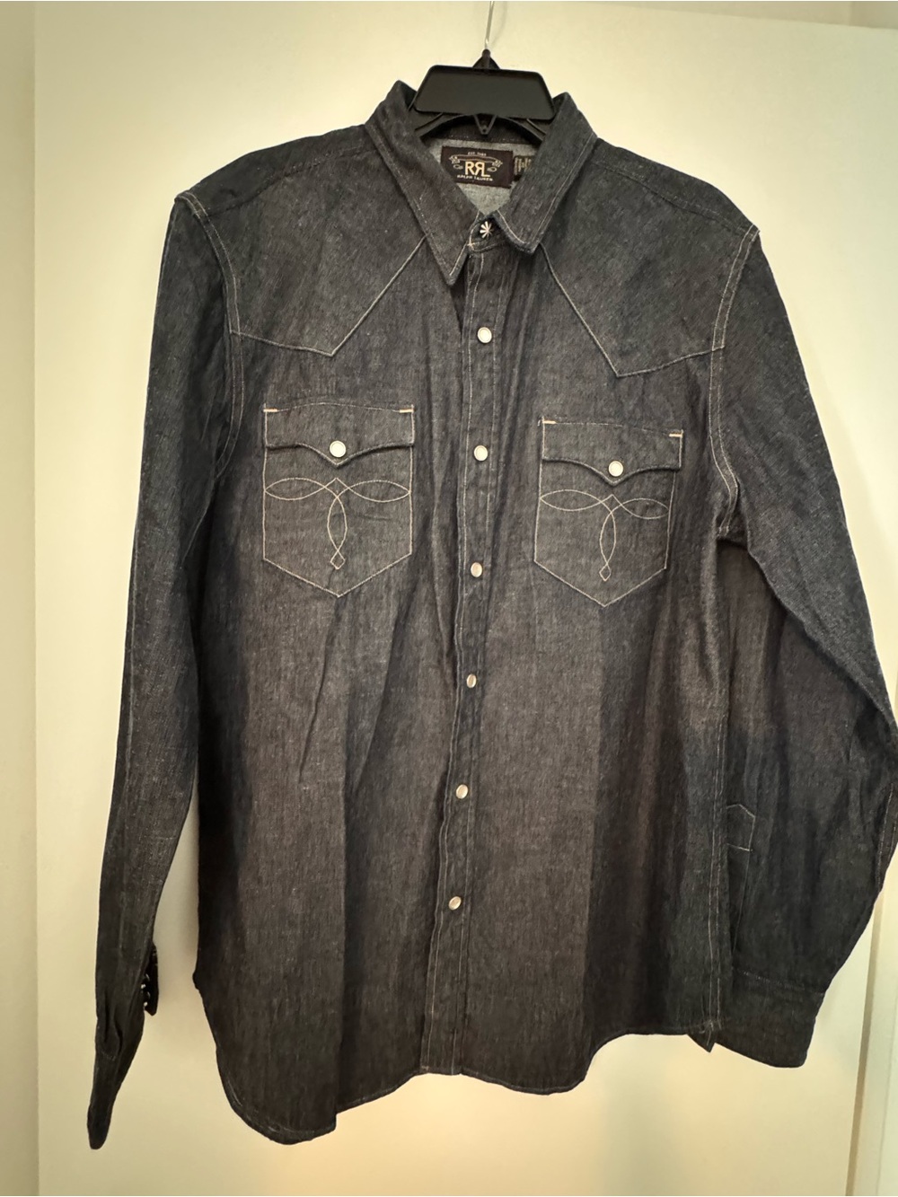Ralph Lauren Double RL Men’s Dark Denim Western Shirt Size large